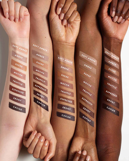 Match Stix Contour Skinstick swatches in all available shades shown on arms of light, medium, and deep skin tones.