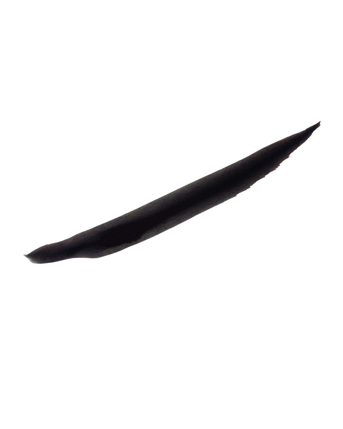 A thick swatch of Flyliner Longwear Liquid Eyeliner in the color "Cuz I'm Black", showcasing its satin black finish, boldly contrasted against a pristine white background.